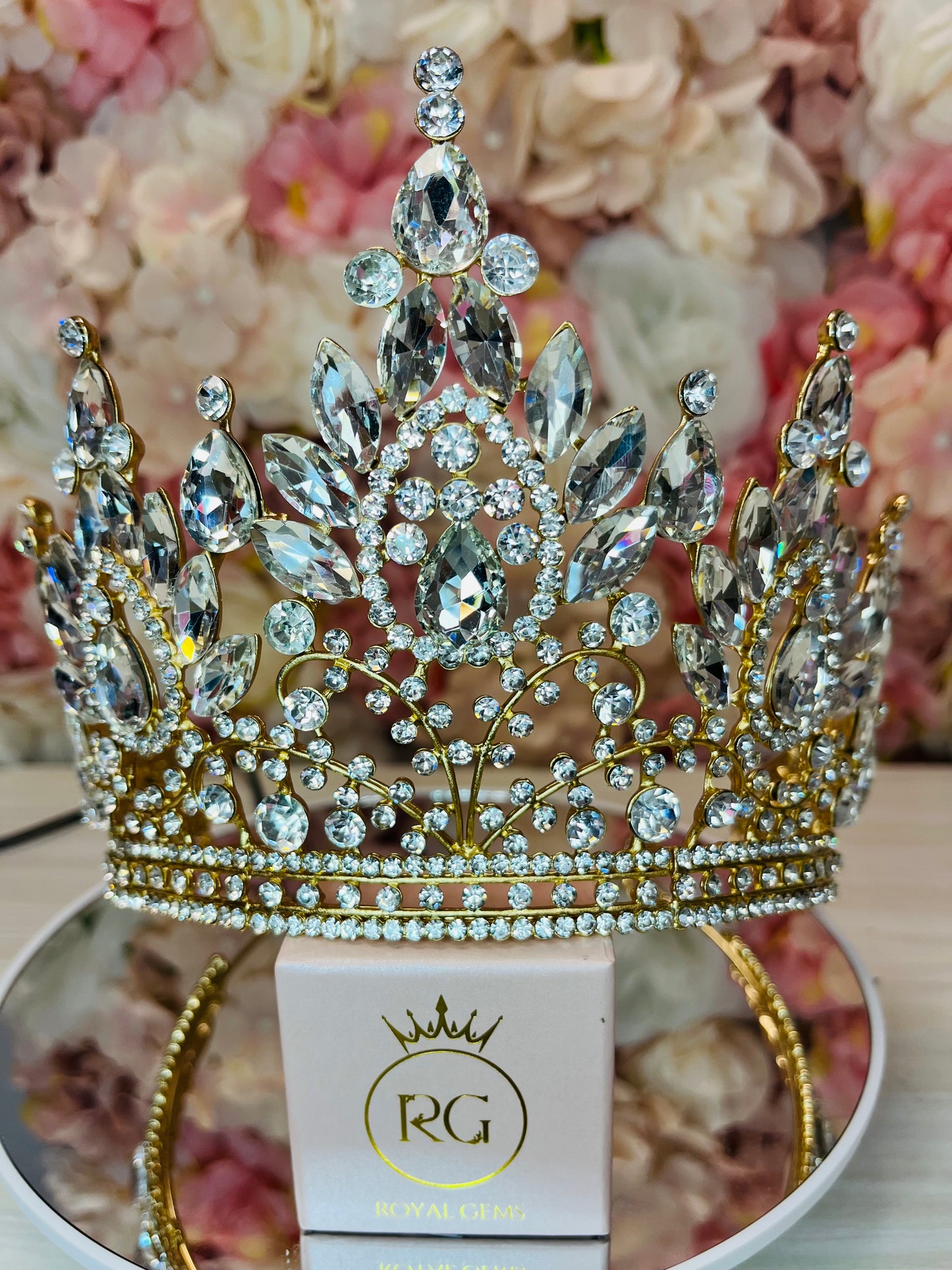 Tall Quinceañera Crown Gold with Crystals