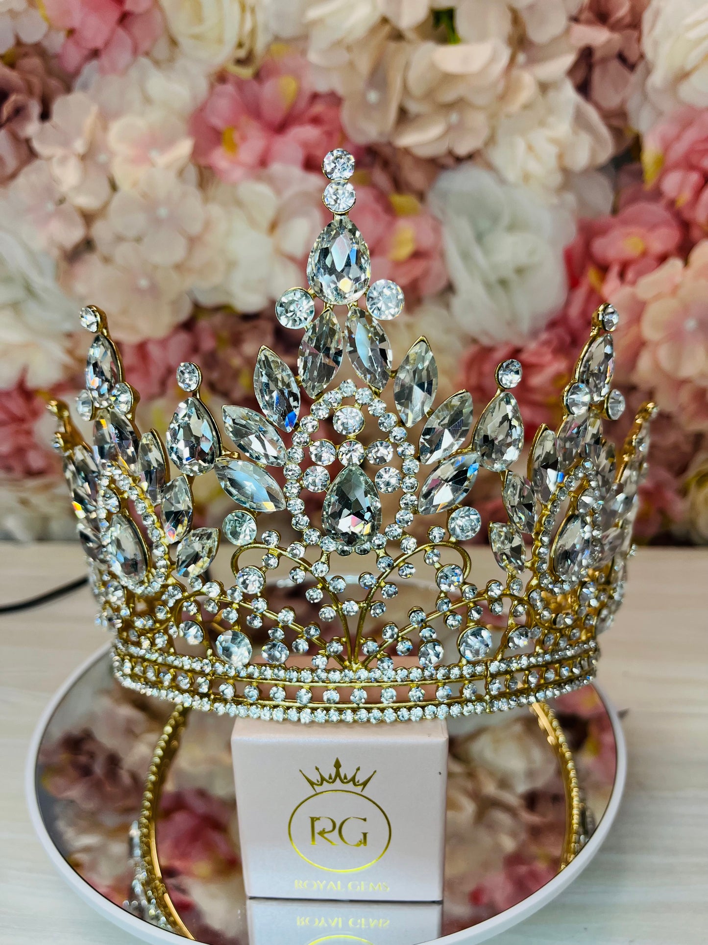 Tall Quinceañera Crown Gold with Crystals