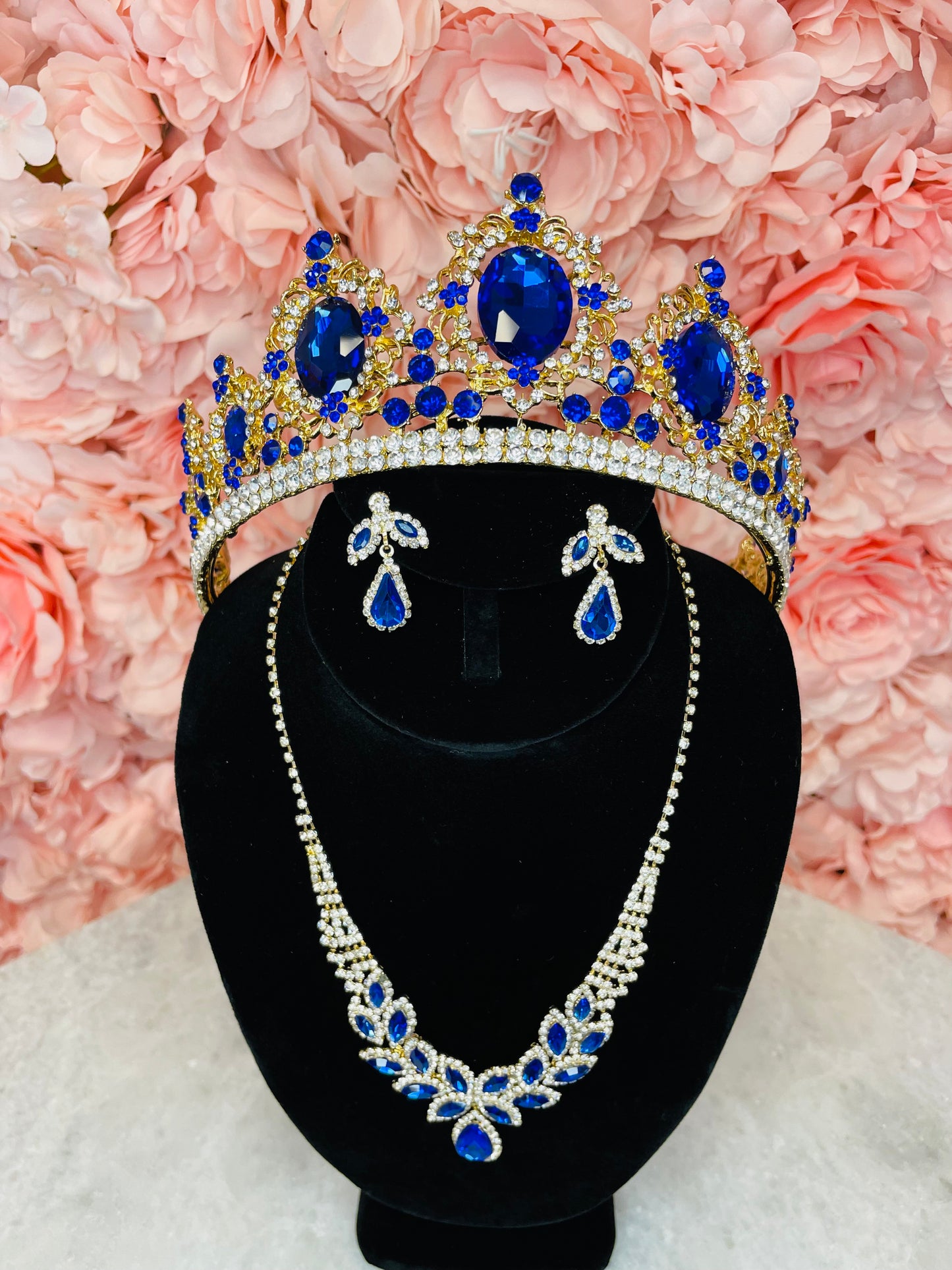 RGS6 Royal Blue with Rhinestone Detail Gold Tiara