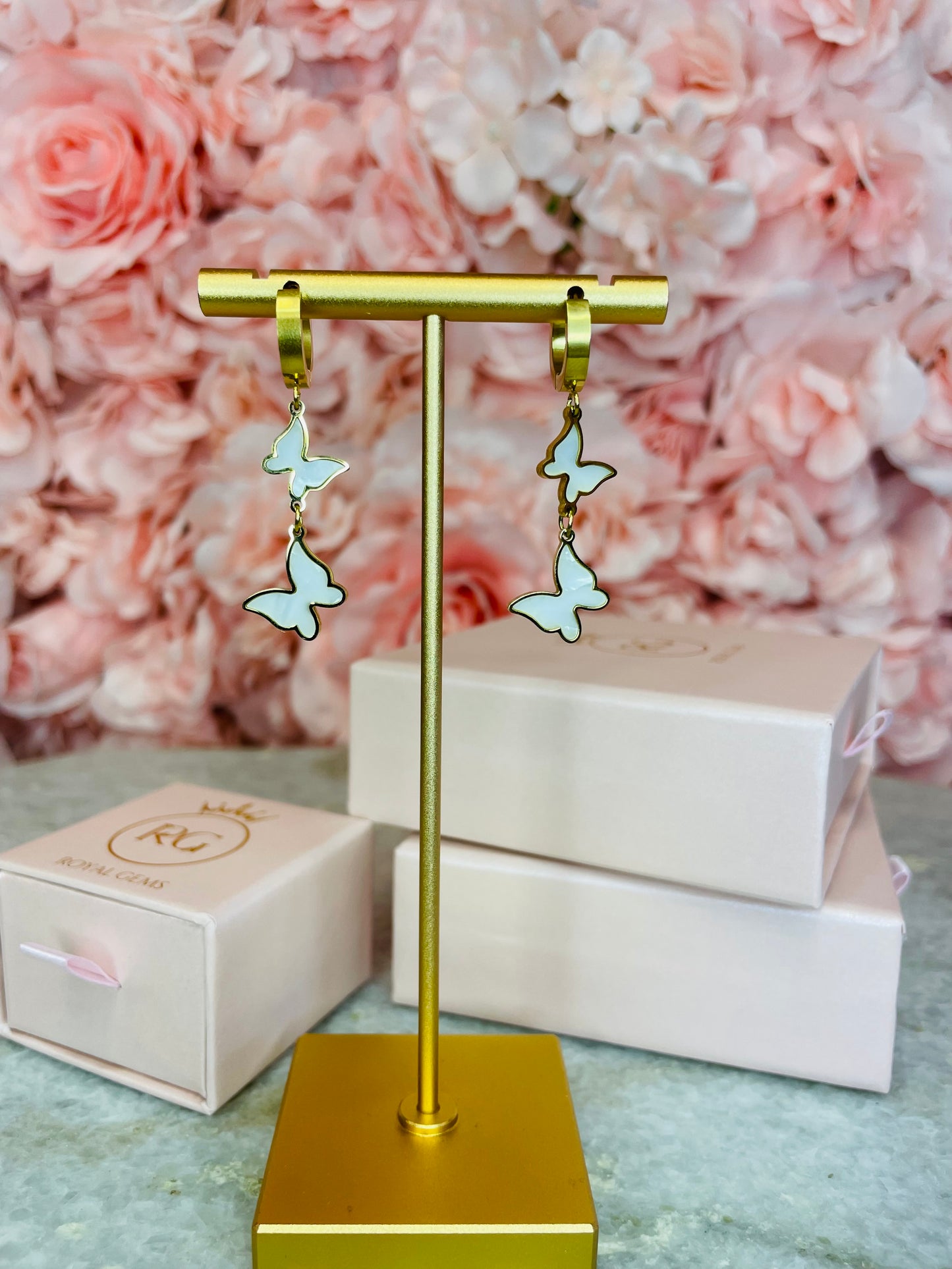 Dangling Butterfly 18k Gold Plated Earrings