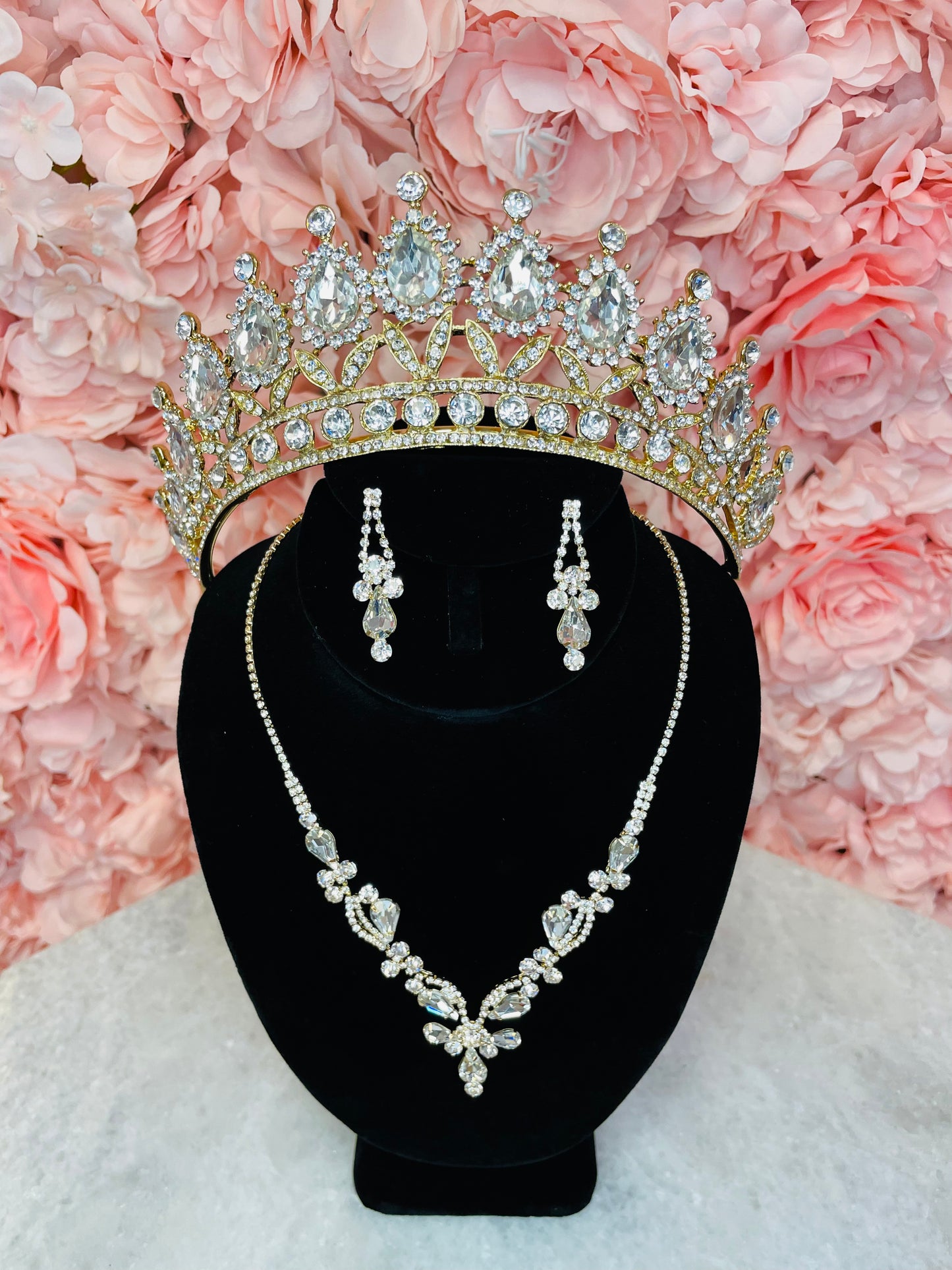 RGS4 Gold with Clear Rhinestone Crown and Earring Set