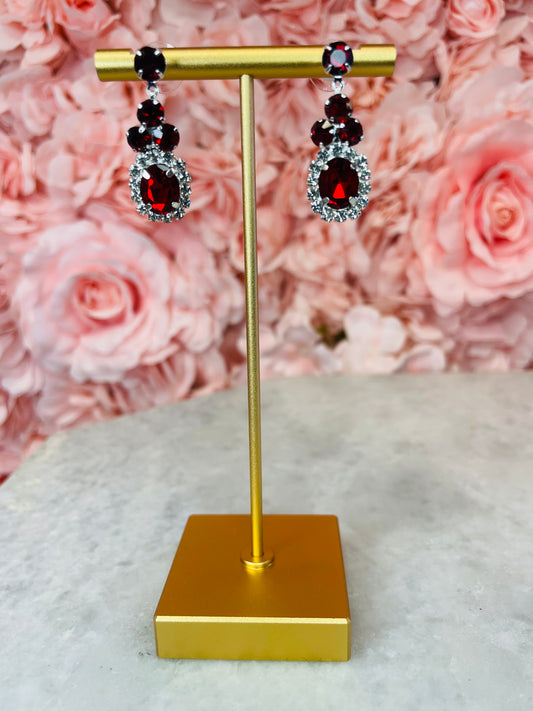 Burgundy Rhinestone Drop Earrings