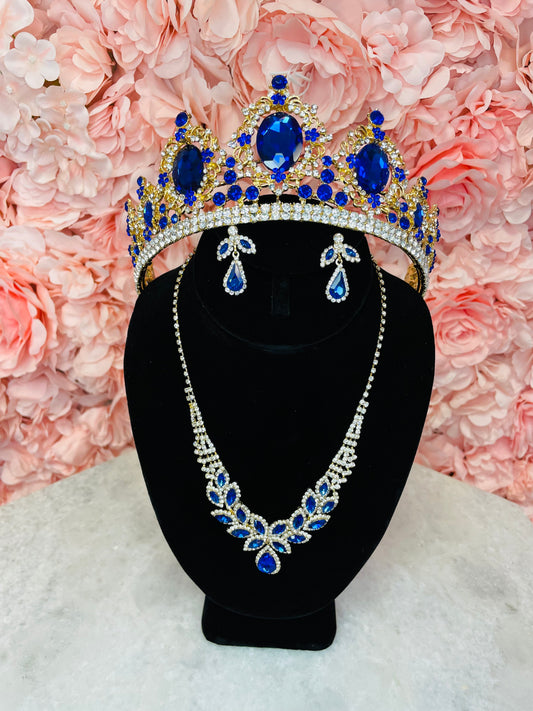 RGS6 Royal Blue with Rhinestone Detail Gold Tiara