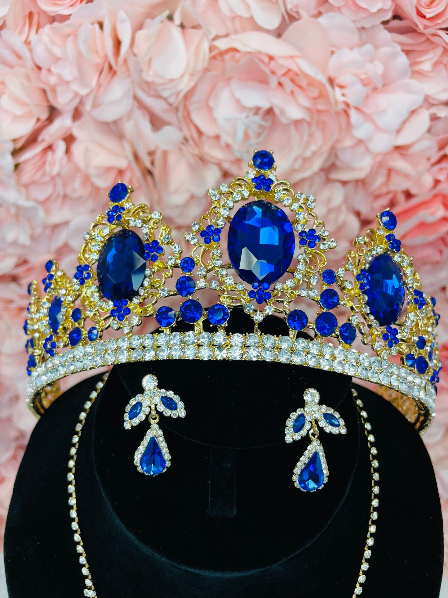 RGS6 Royal Blue with Rhinestone Detail Gold Tiara