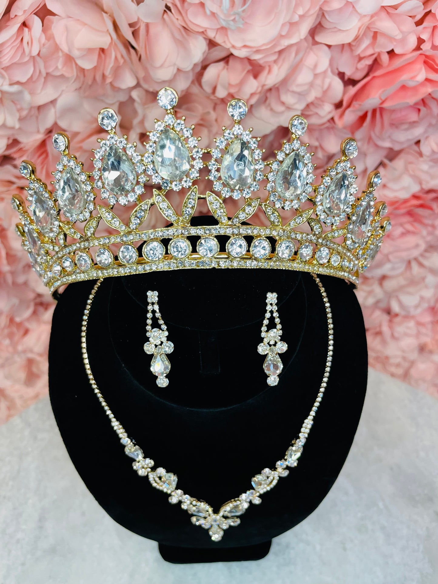 RGS4 Gold with Clear Rhinestone Crown and Earring Set