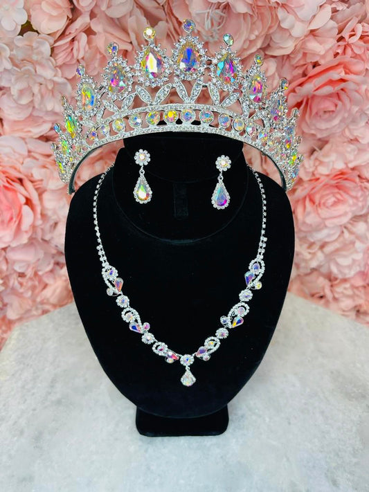 RGS2 AB Crystal Crown with Necklace and Earring Set