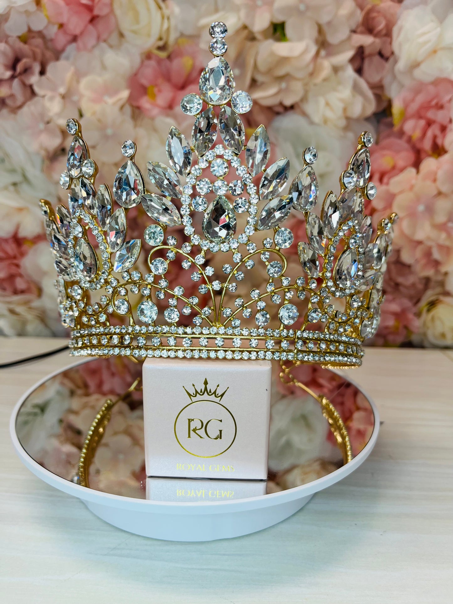 Tall Quinceañera Crown Gold with Crystals