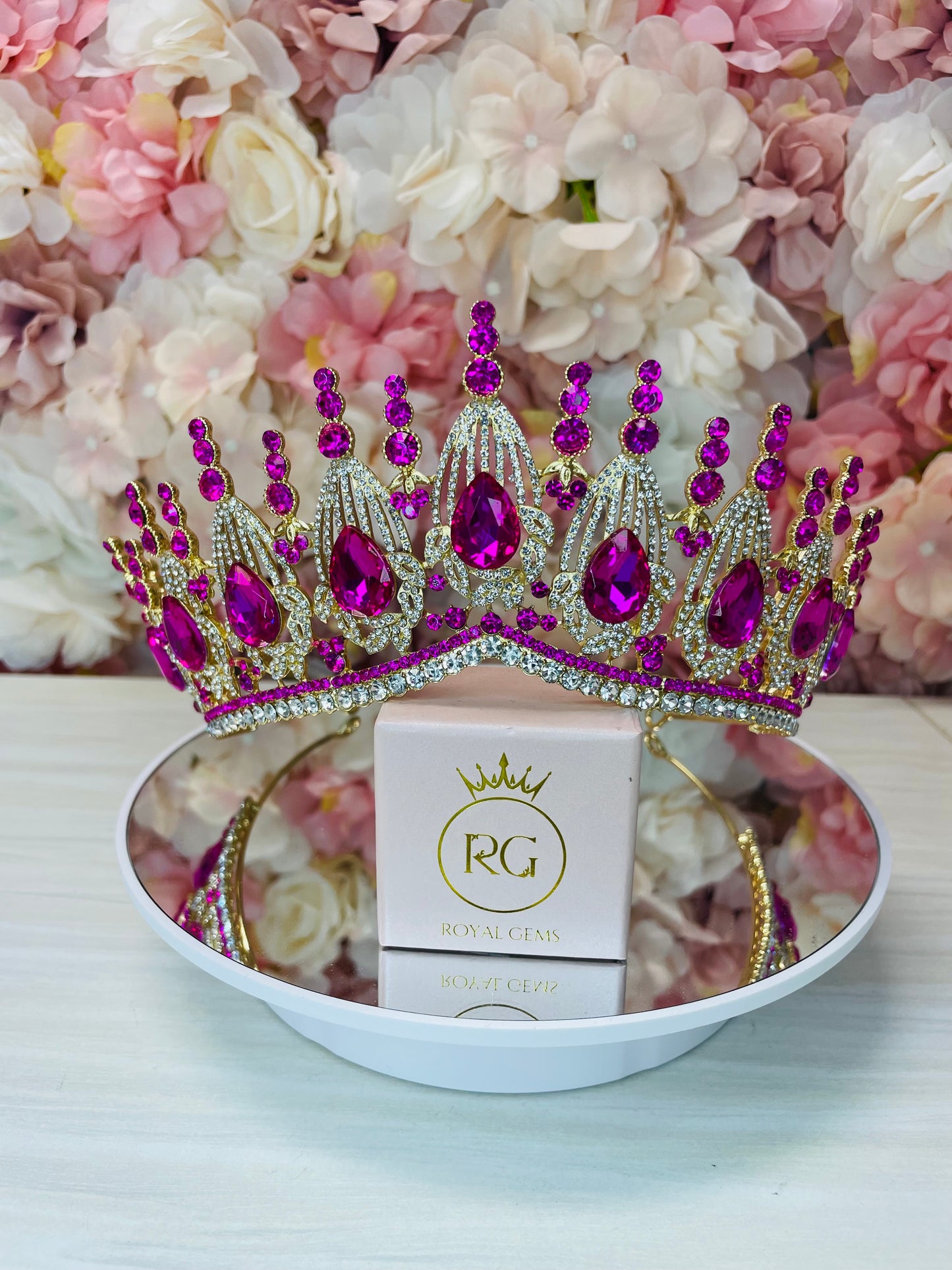 Gold and Fuchsia Crown for Quinceañera