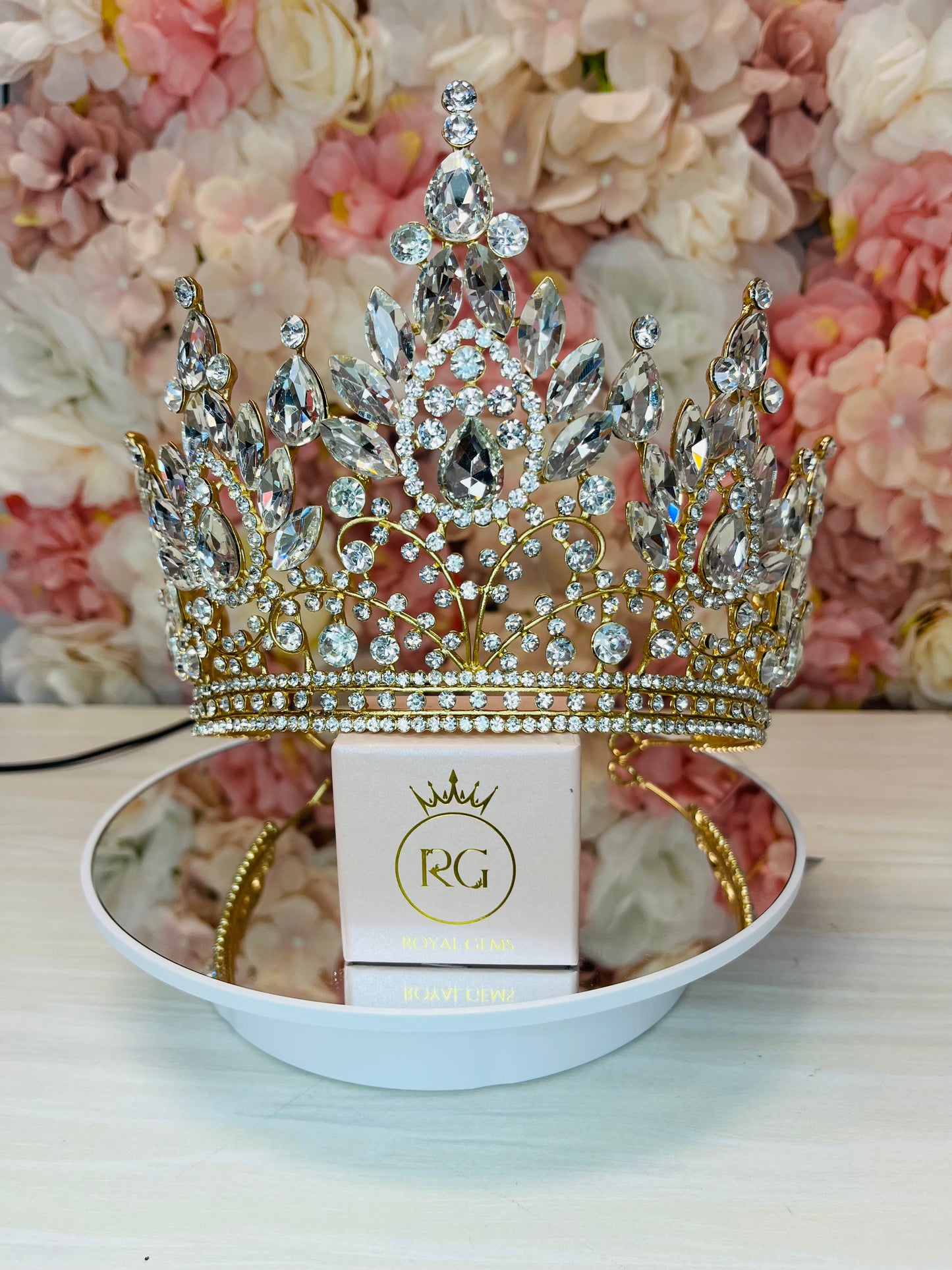 Tall Quinceañera Crown Gold with Crystals