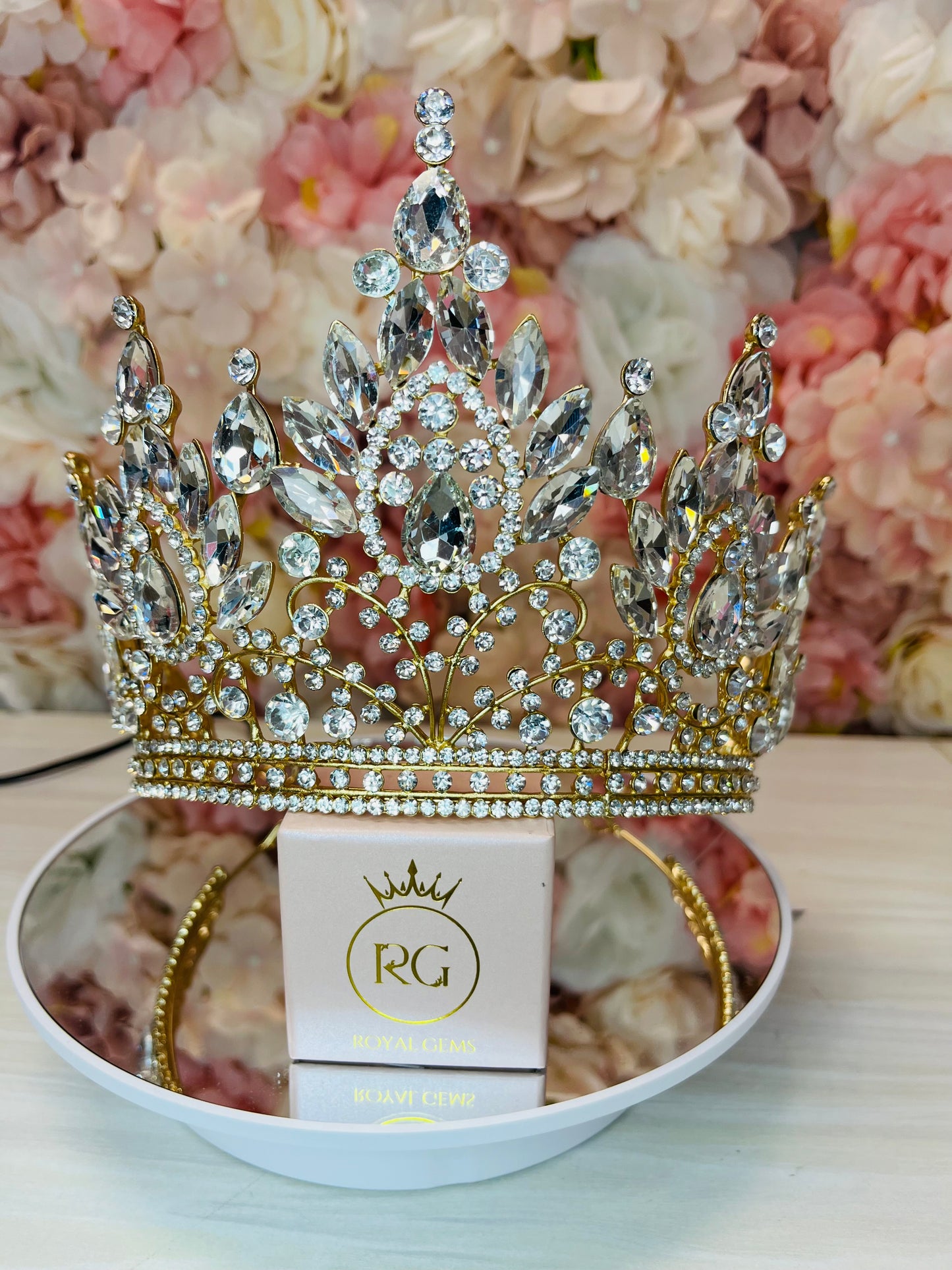 Tall Quinceañera Crown Gold with Crystals