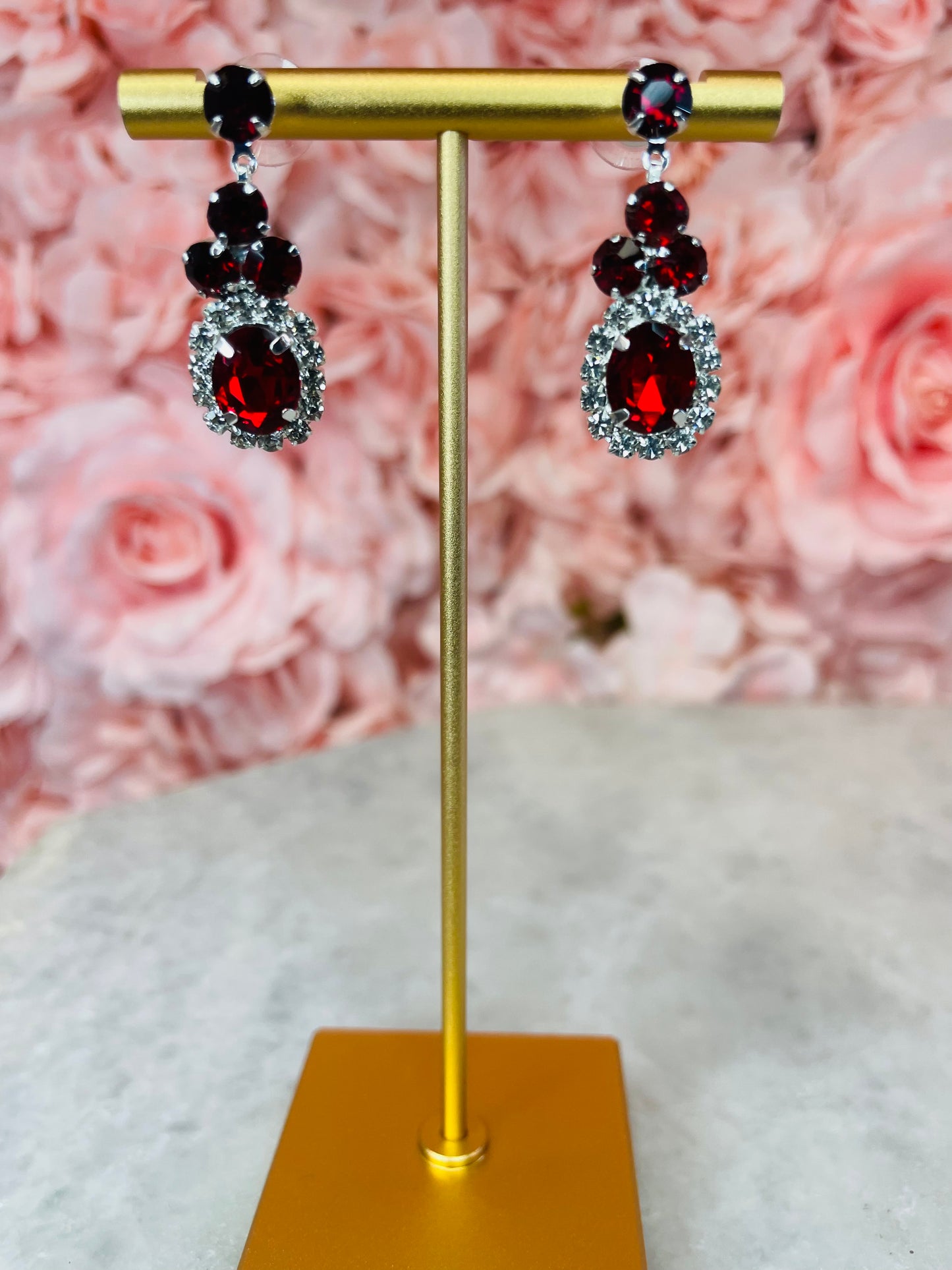 Burgundy Rhinestone Drop Earrings