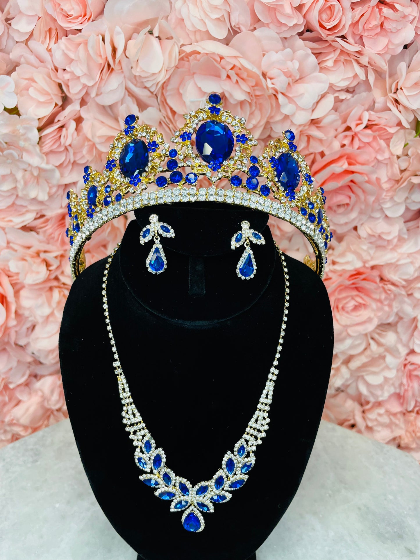 RGS6 Royal Blue with Rhinestone Detail Gold Tiara